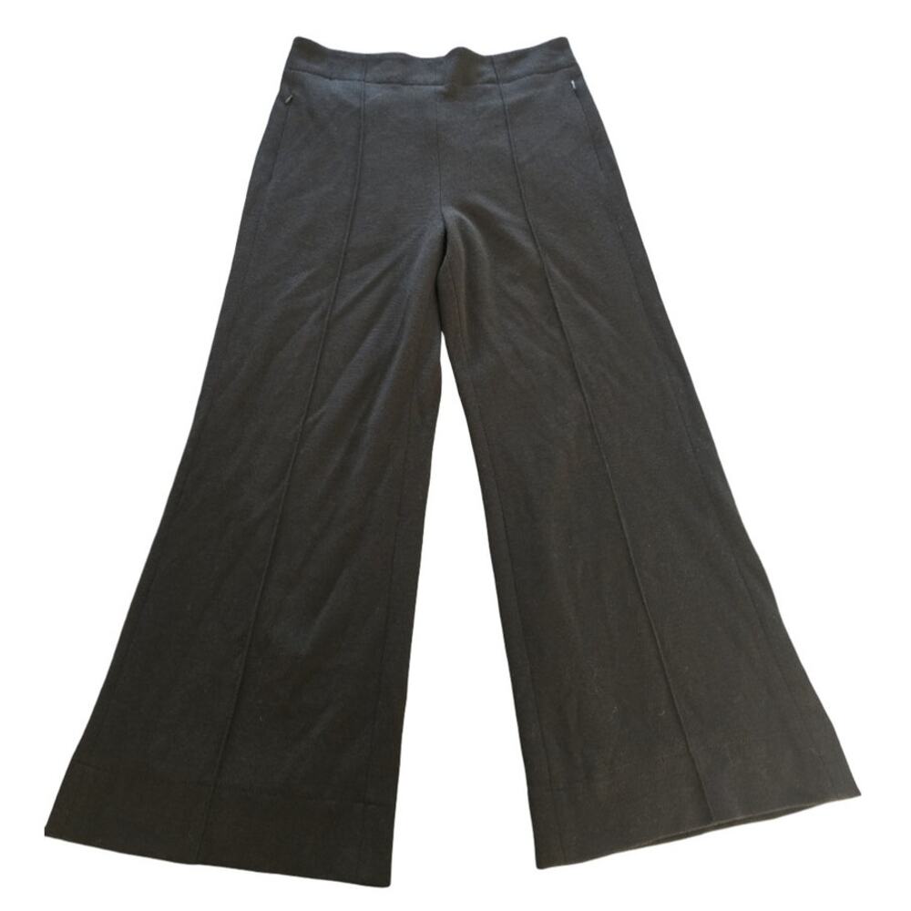 ME+EM Black Wool Blend Knit Wide Leg Pants Side Zip Front Seam Lined Trousers 12
